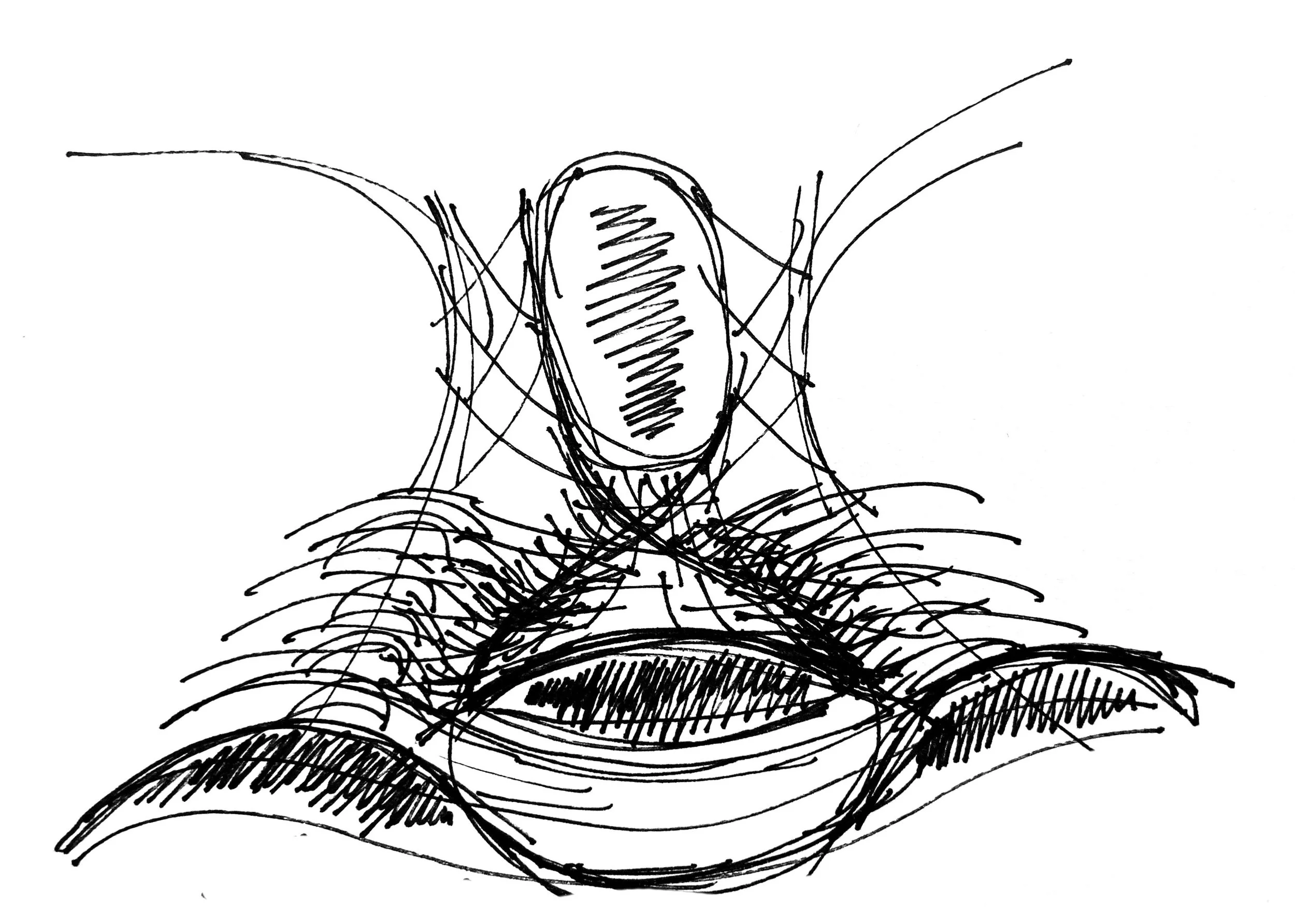 A black and white abstract architectural sketch.