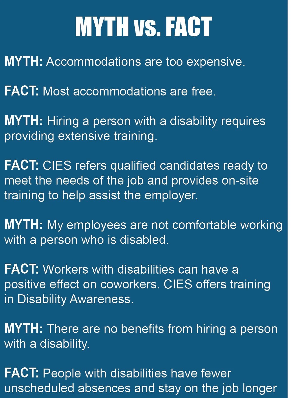 Myth vs. Fact - hiring people with disabilities