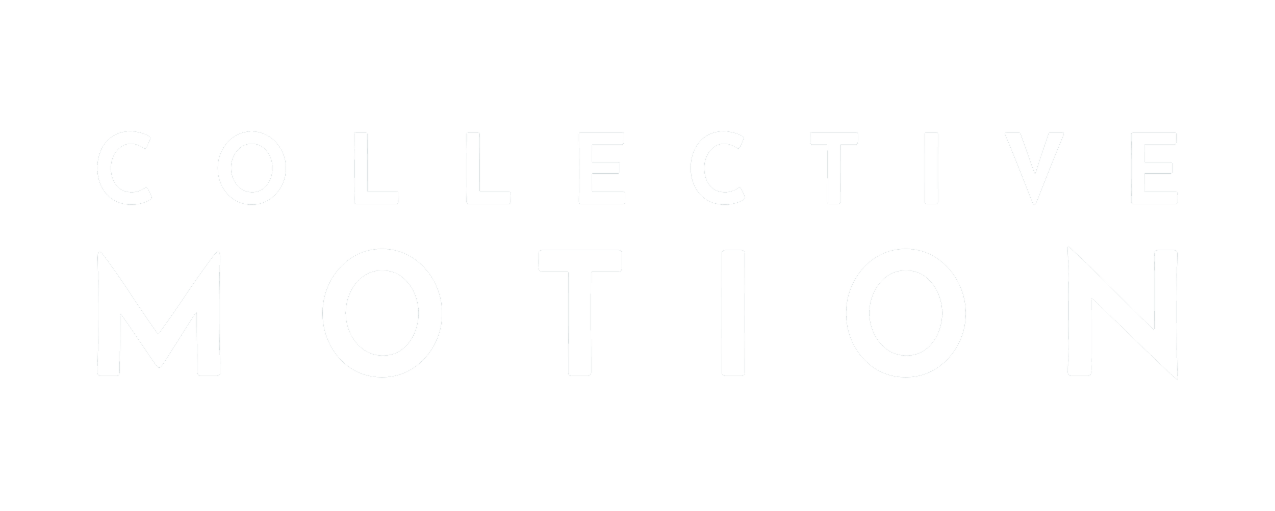Transparent background with white text logo that reads "Collective Motion"