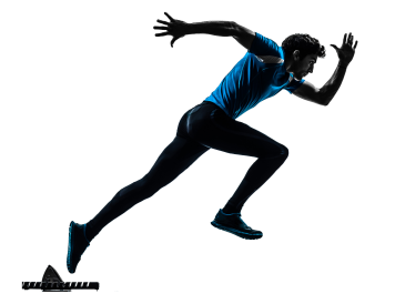 dark silhouette of a man accelerating out of a start block