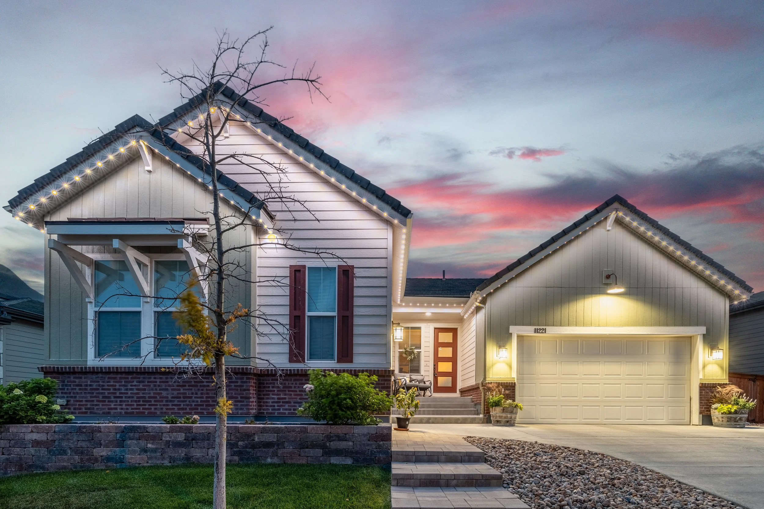 Image of a suburban home at sunset.
