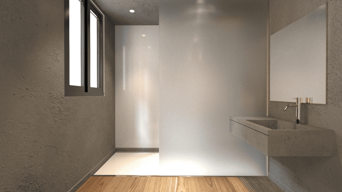 Une pièce de salle de bain moderne avec un lavabo en pierre et un grand miroir au mur. Une fenêtre au mur à gauche permet d'apporter de la lumière naturelle. Appartement haut de gamme rénové selon le thème du vin à Neuilly sur Seine.
