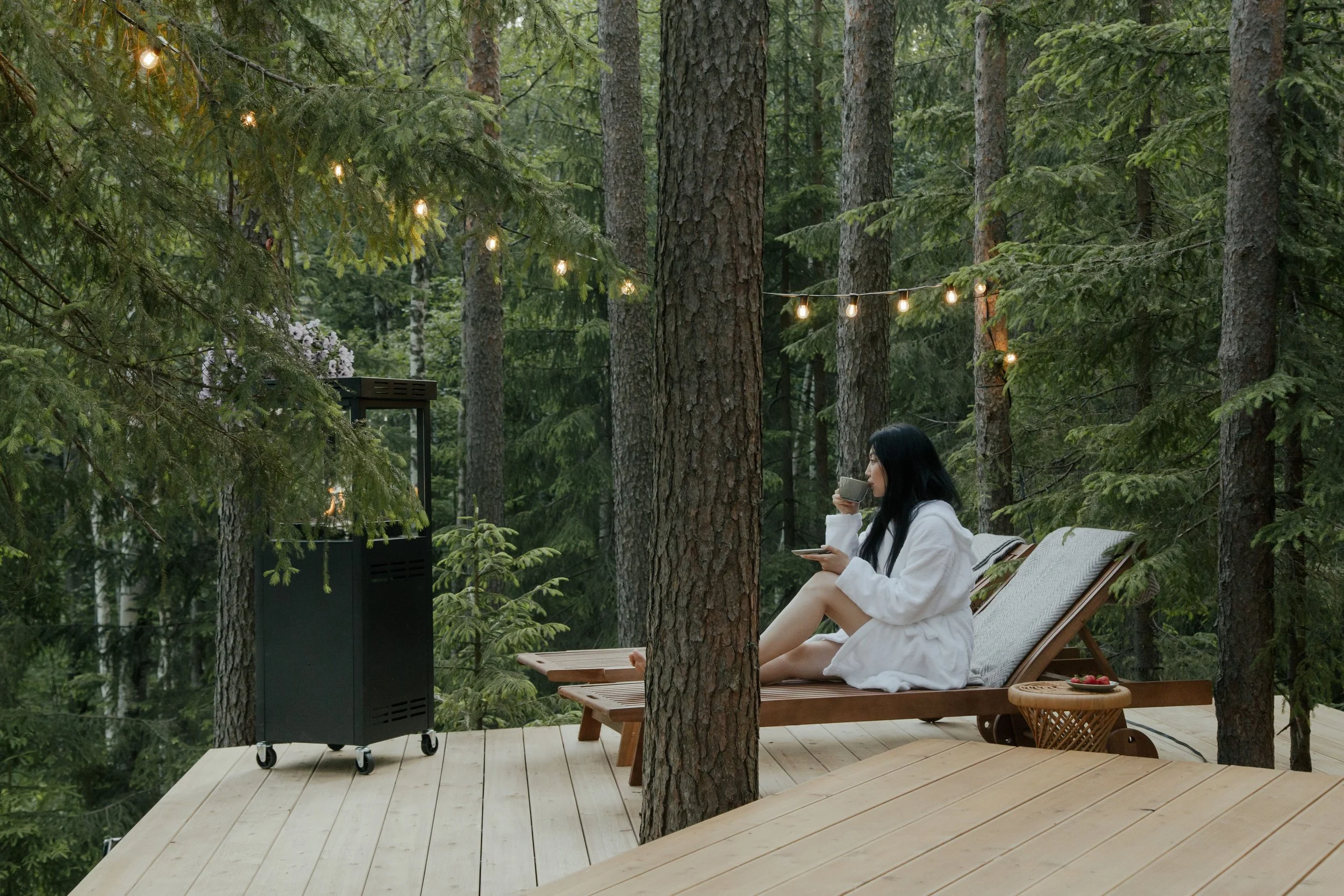 A woman taking time for herself outdoors in quiet reflection