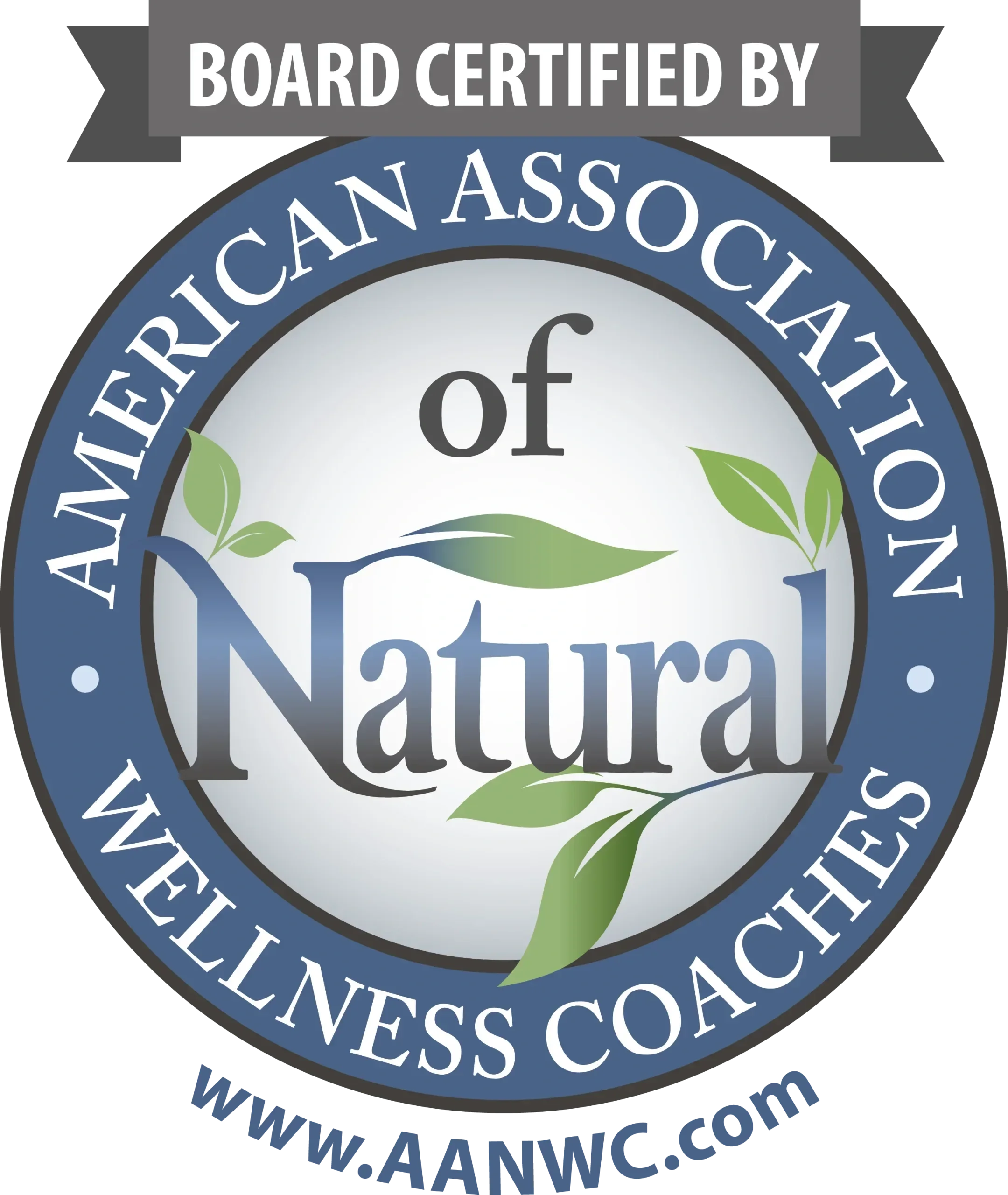 Close-up of a circular badge with the text 'Wood Certification' and 'American Association of Natural Resources Coatings' surrounding a leaf design and a website URL at the bottom.