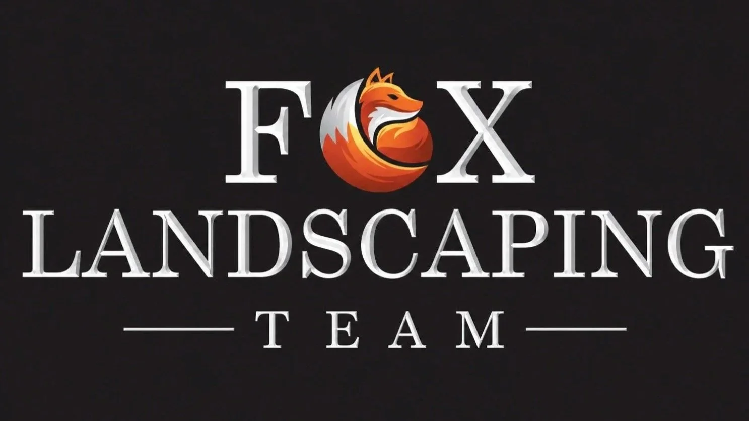 Logo for Fox Landscaping Team featuring a fox illustration in the 'O' in 'Fox' on a black background.