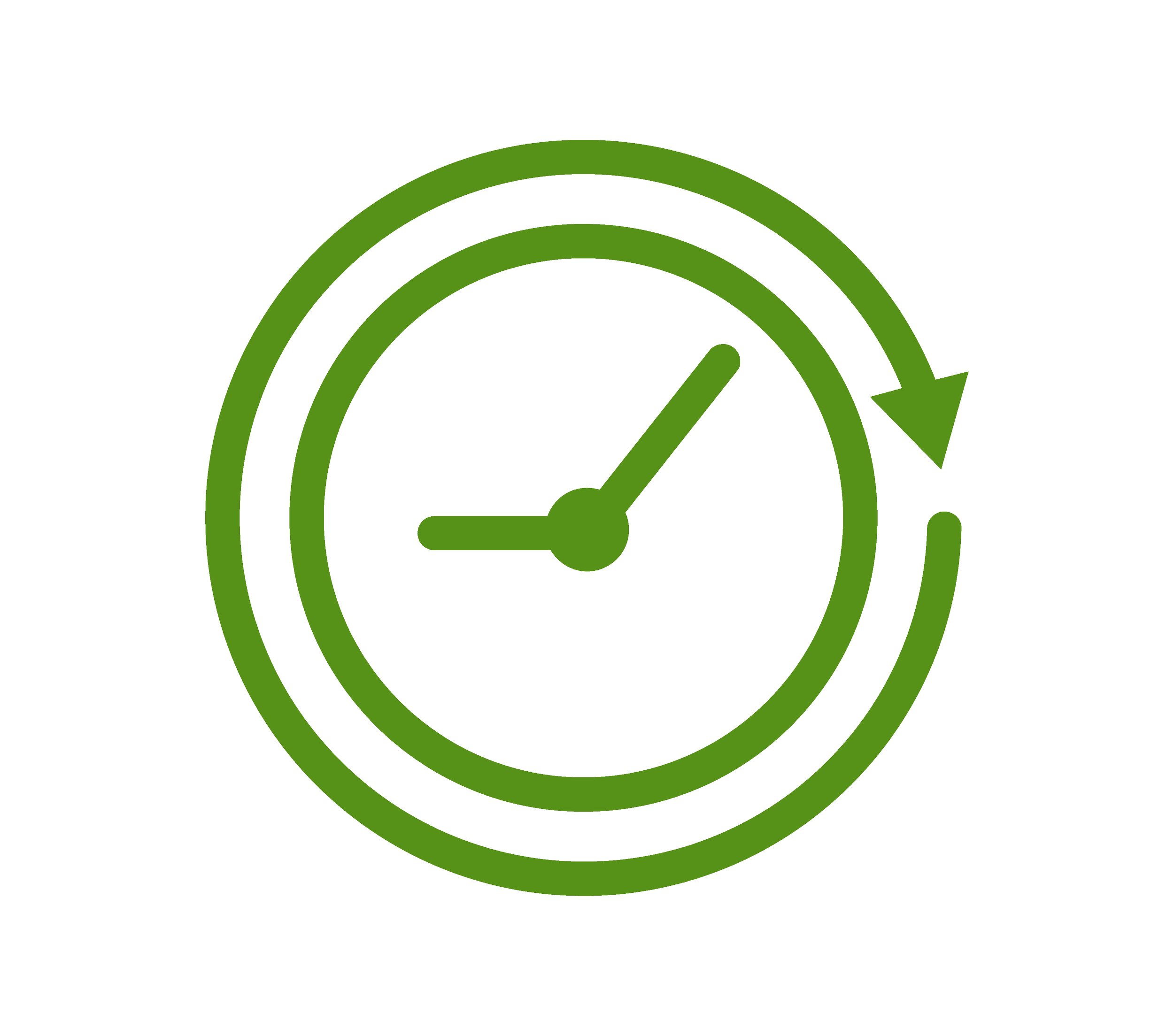 Green circular progress indicator with an arrow pointing clockwise and a check mark at the bottom.