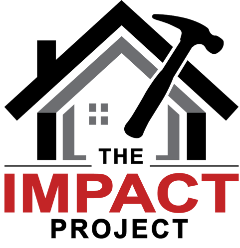 Logo for The Impact Project featuring a house and a hammer.