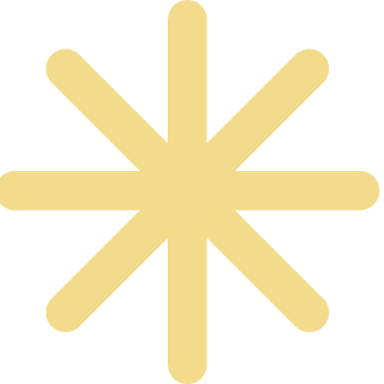A stylized asterisk with eight yellow rays radiating from a central point.