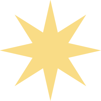 A bright, gold, eight-pointed star with alternating long and short rays on a black background.