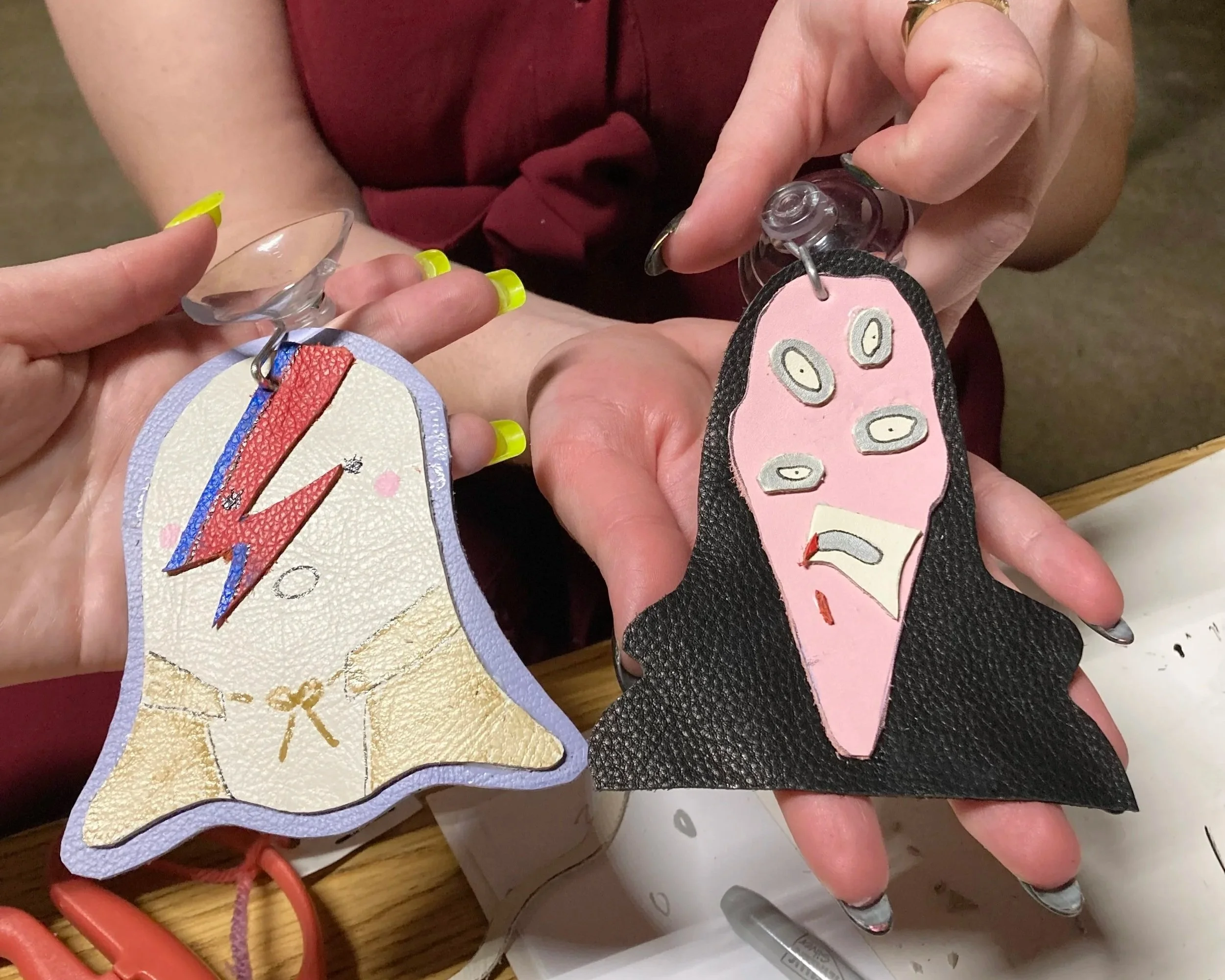 Handmade spooky decor made from secondhand materials at a Kiki Knows Art workshop.