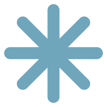 Blue asterisk symbol with eight rays branching from a central point.