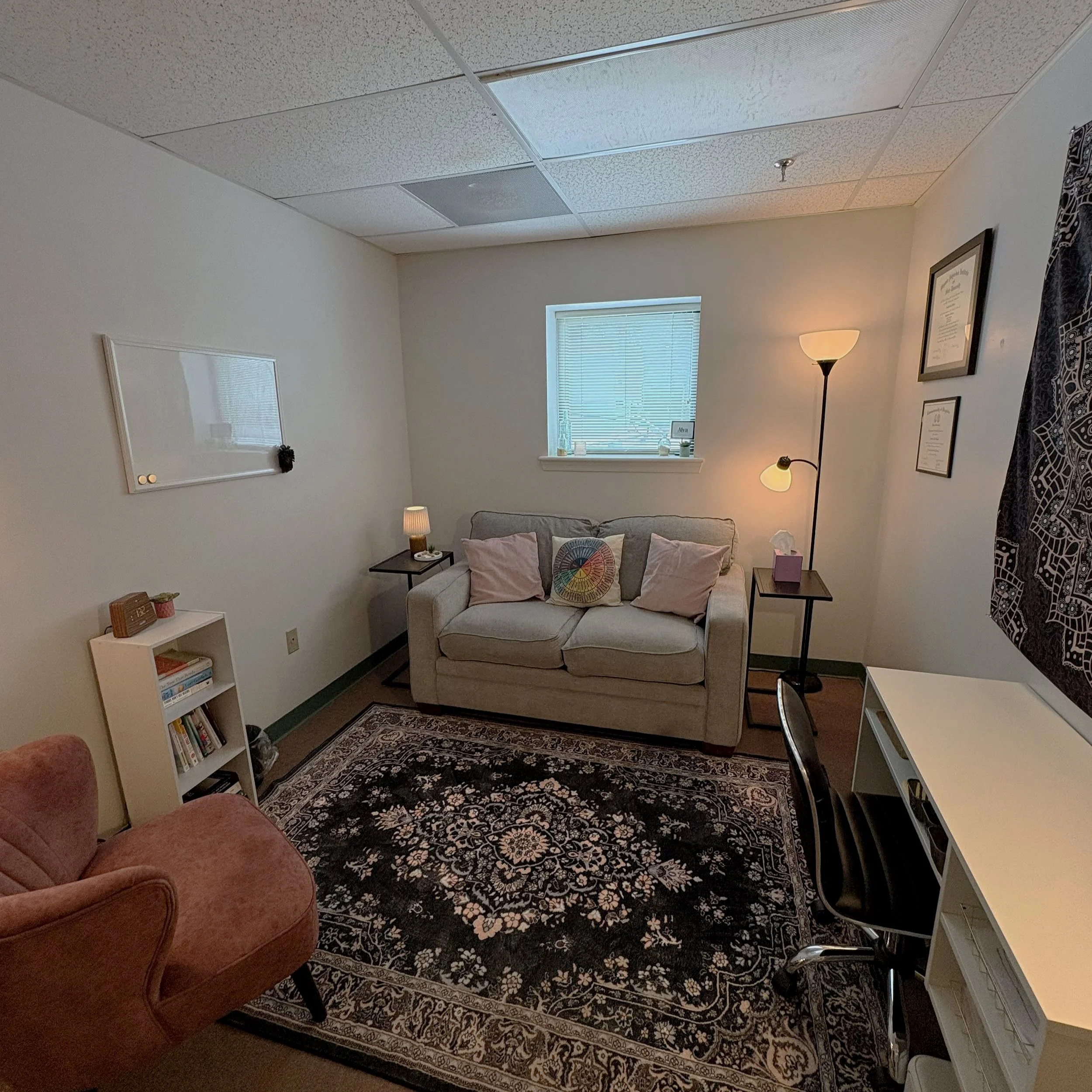 Alva Counseling therapy space, located in Forest, VA and services clients in Lynchburg, Virginia and surronding areas.