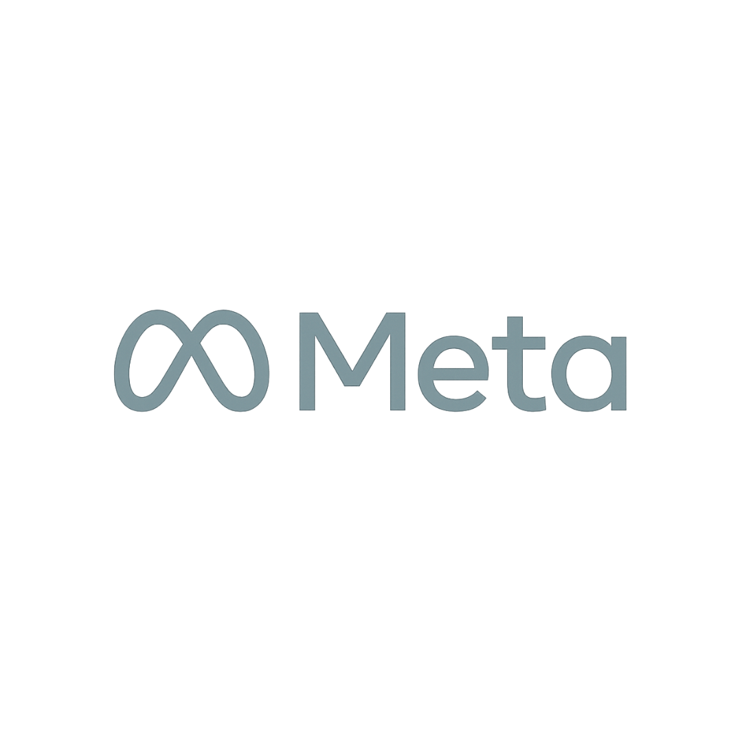 Meta logo with infinity symbol and company name in gray.
