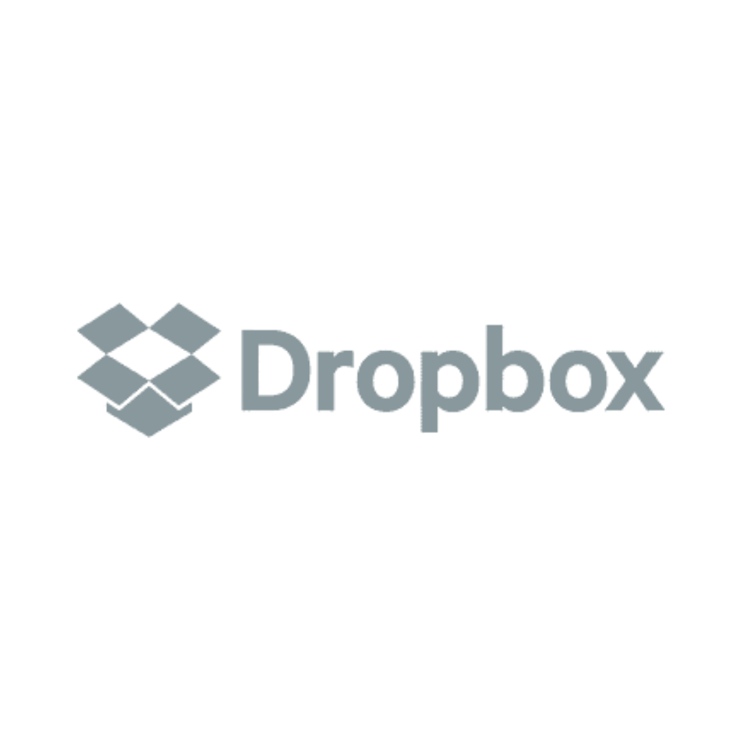 Dropbox logo with the word 'Dropbox' in gray text