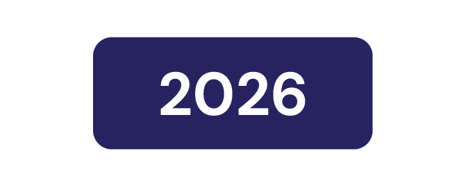 Blue rectangle with white text displaying the year 2026.