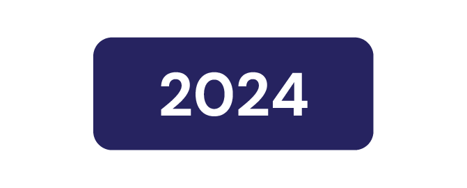 A dark blue rectangular badge with rounded corners displaying the year "2024" in bold white text.