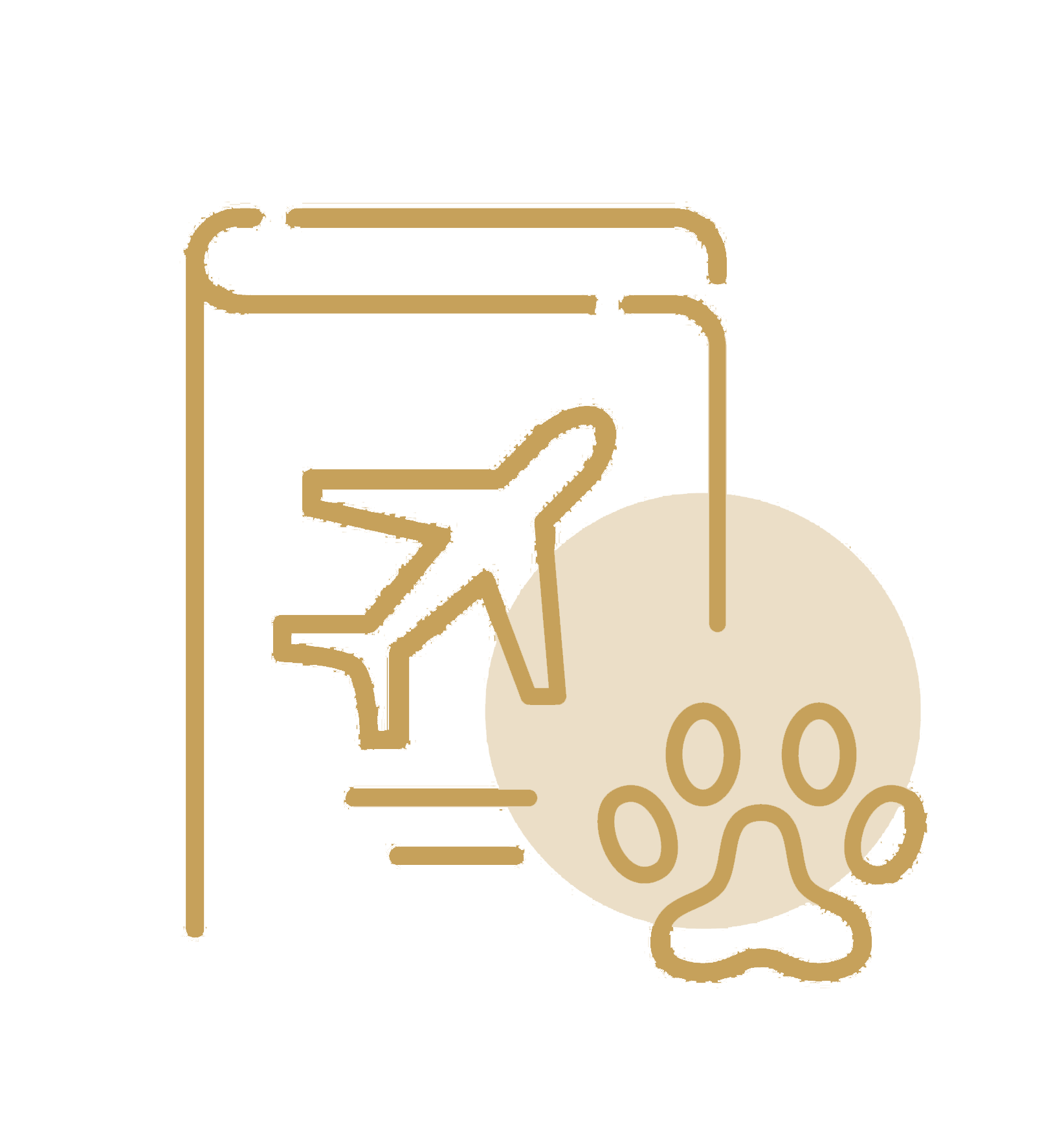 Illustration of a hand touching a smartphone screen with a coffee mug beside it, all in gold color on a black background.