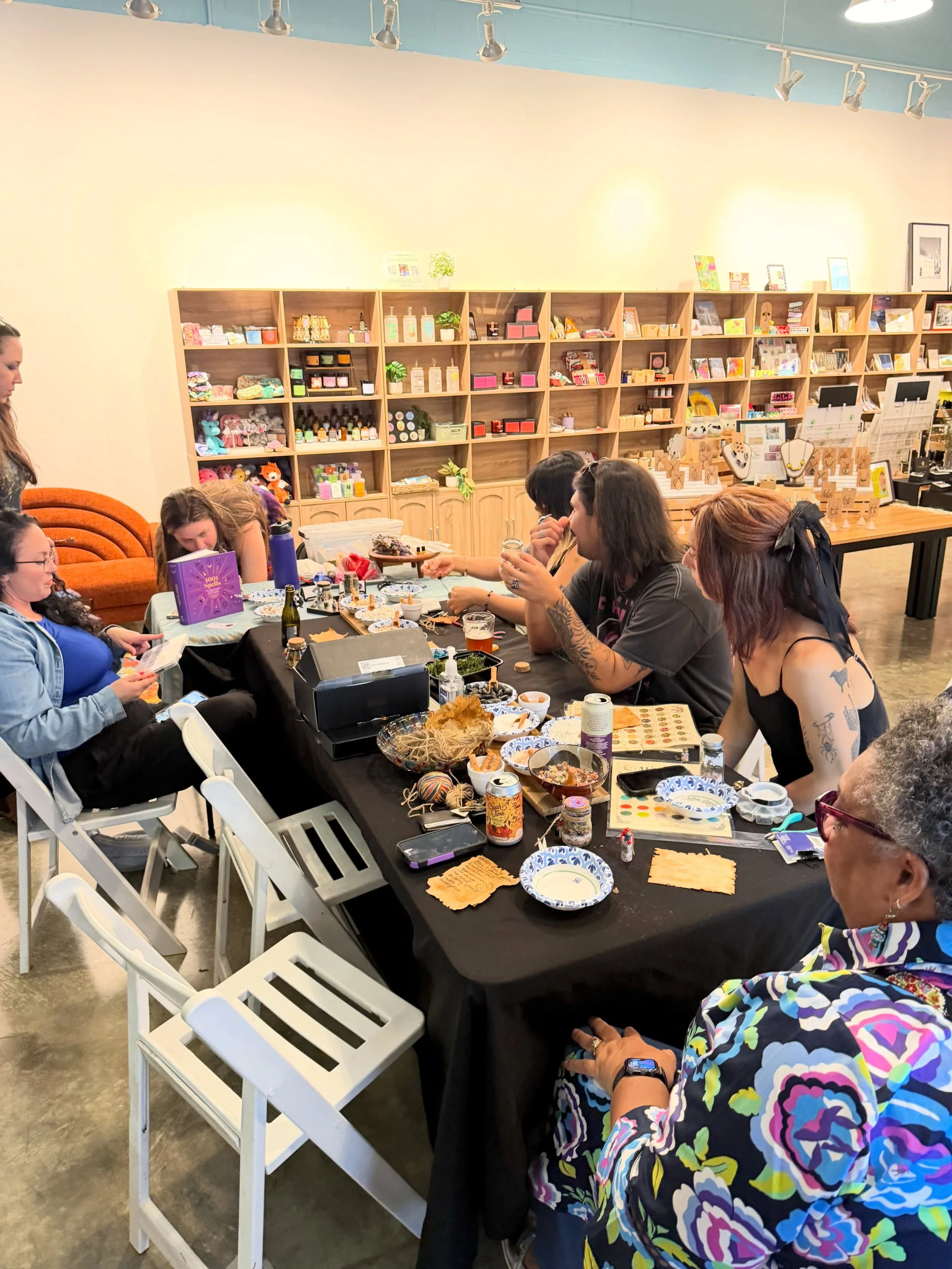 We had the best group of folks in the shop Friday night for the @vibrant.zen Spell Jar Craft Class! Thank you Liz for organizing such a fun gathering and hosting it in our space - we loved seeing familiar and new faces alike 🧡

Want to host a worksh