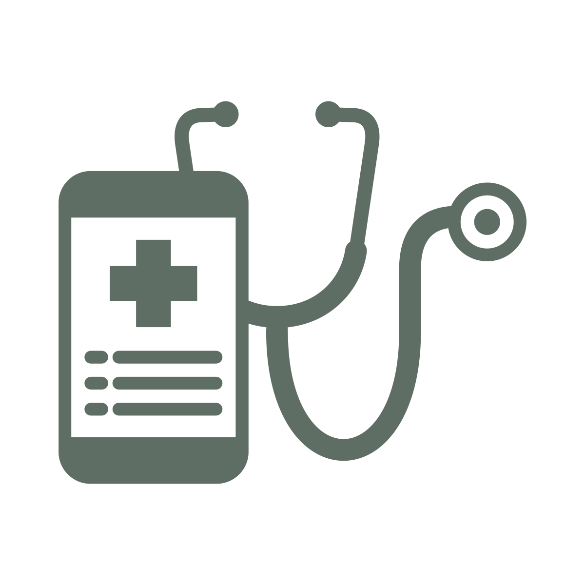 Icon of a medical phone app with a cross symbol and a stethoscope.