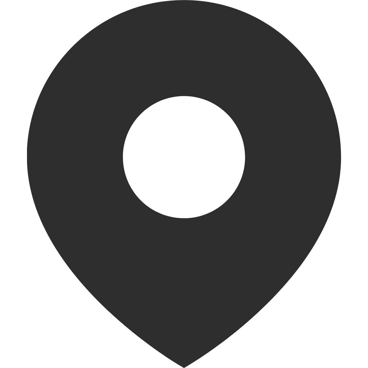 Black and white map marker icon with a circular hole in the center.