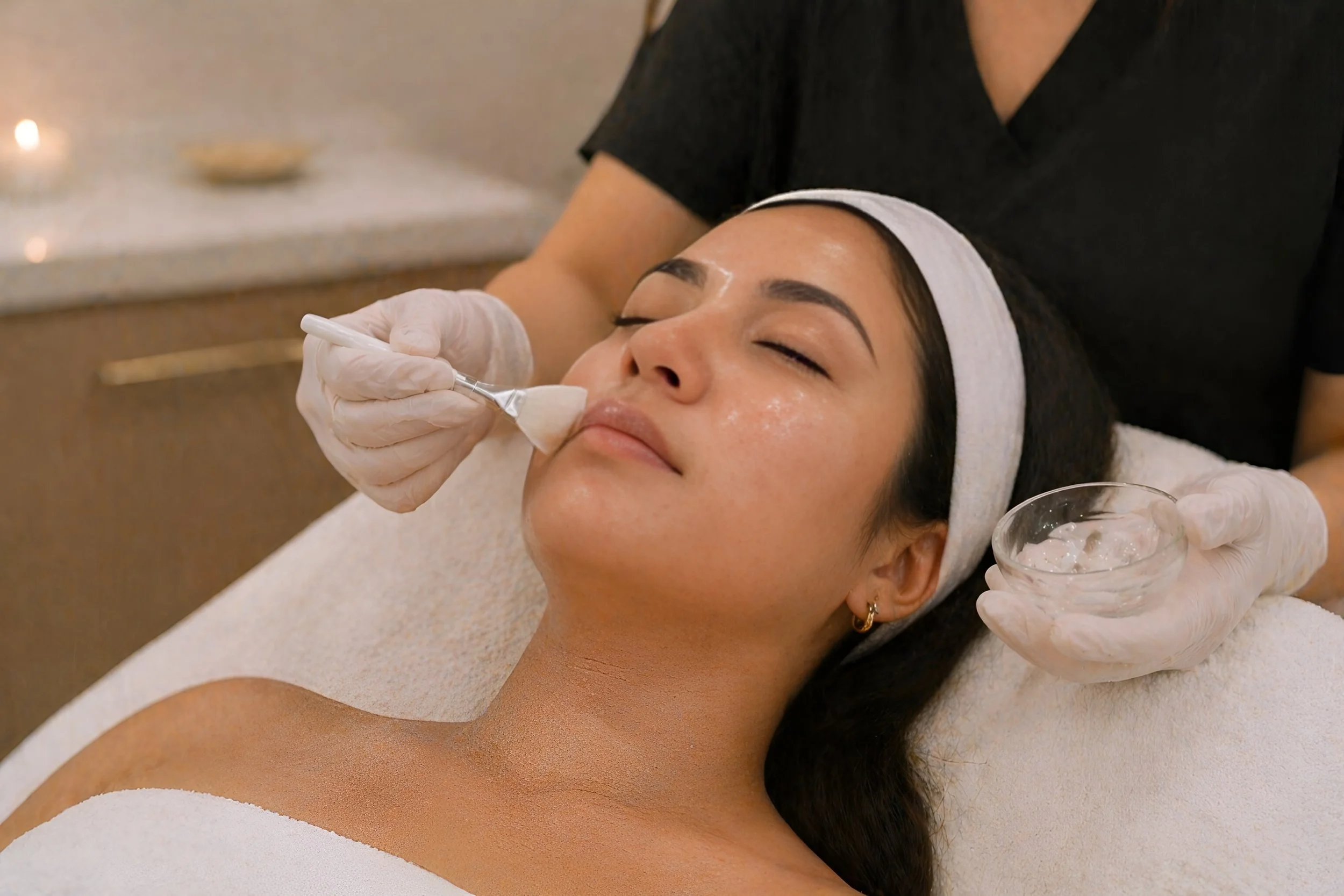 Esthetician applying a chemical peel with a brush at Injections & Co. medical spa in Sarasota