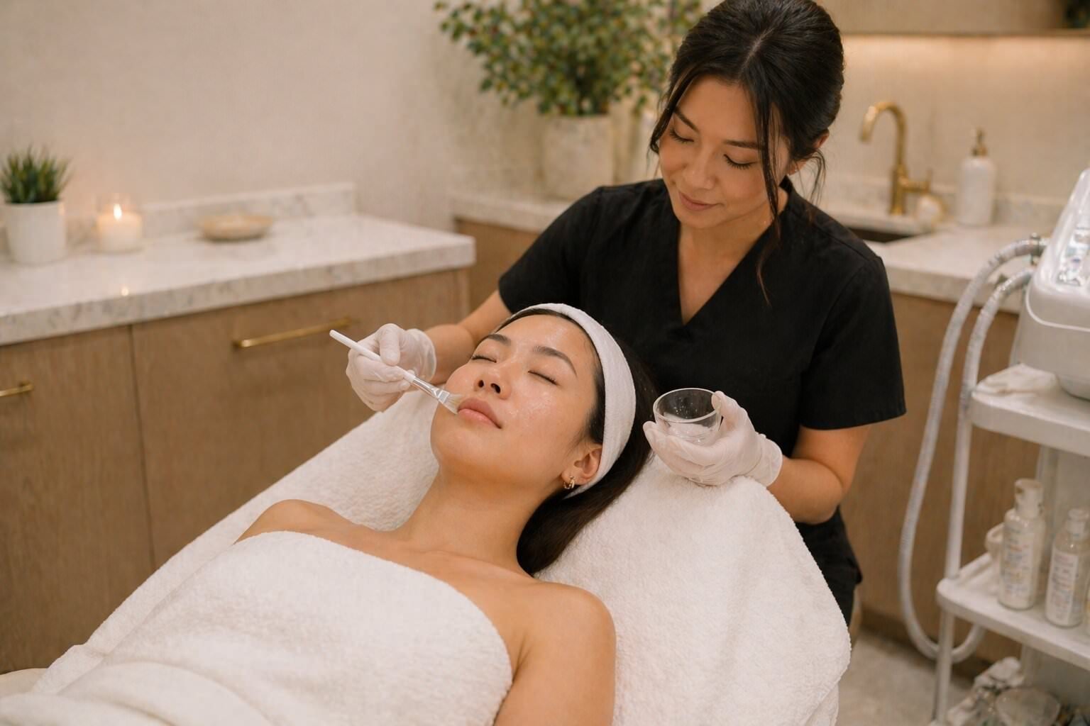 Esthetician performing a professional facial treatment at a Sarasota medical spa