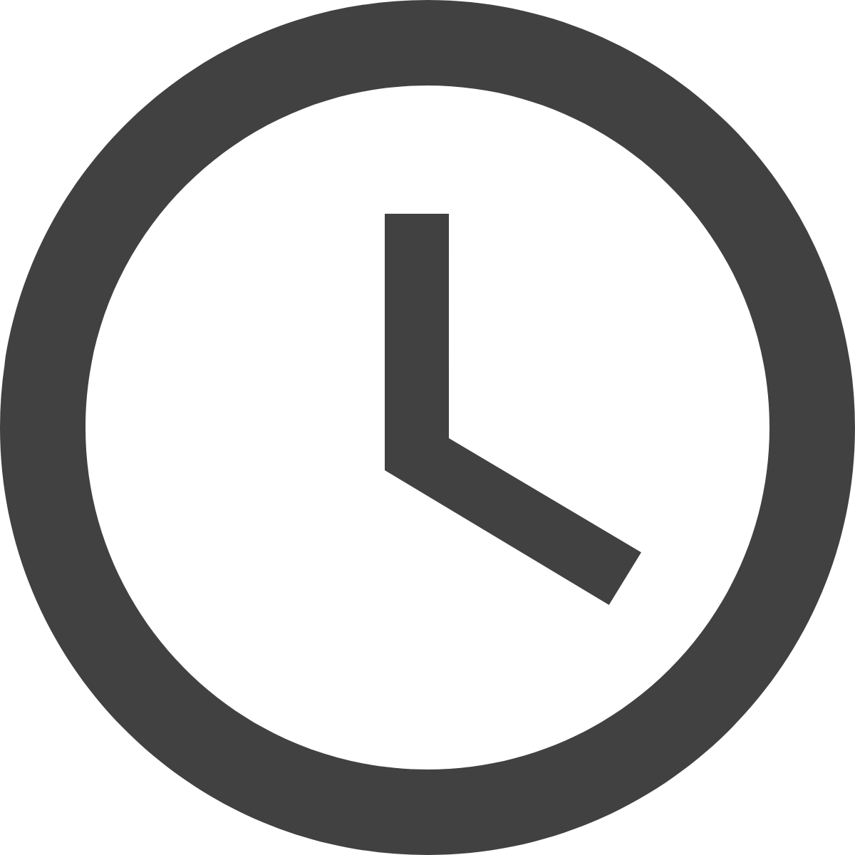 A black clock icon with gray outlines showing the time at 3:00.