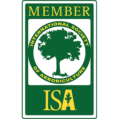 Sign with green border and background, featuring the words 'MEMBER' at top and 'ISA' at bottom, and a logo of a tree with the words 'International Society of Arboriculture' around it.