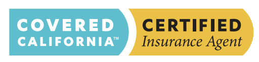 Covered California Certified Insurance Agent logo with teal, black, and gold colors.