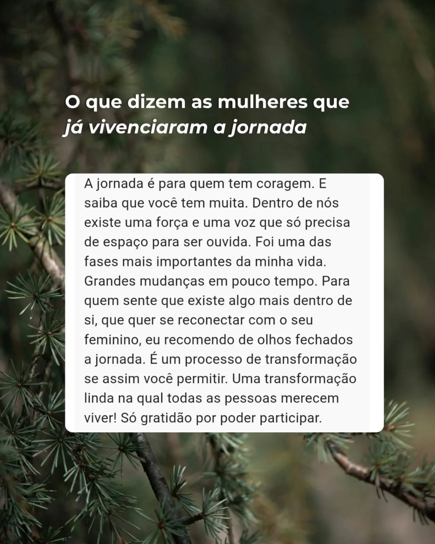 Esse &eacute; mais um depoimento de uma das mulheres que teve a coragem de se olhar, de priorizar o seu processo de autoconhecimento na primeira turma da Jornada.

Muitas vezes, dizemos n&atilde;o pelos motivos errados: "falta tempo" "