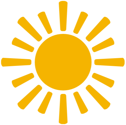 A yellow sun with rays extending outward against a black background