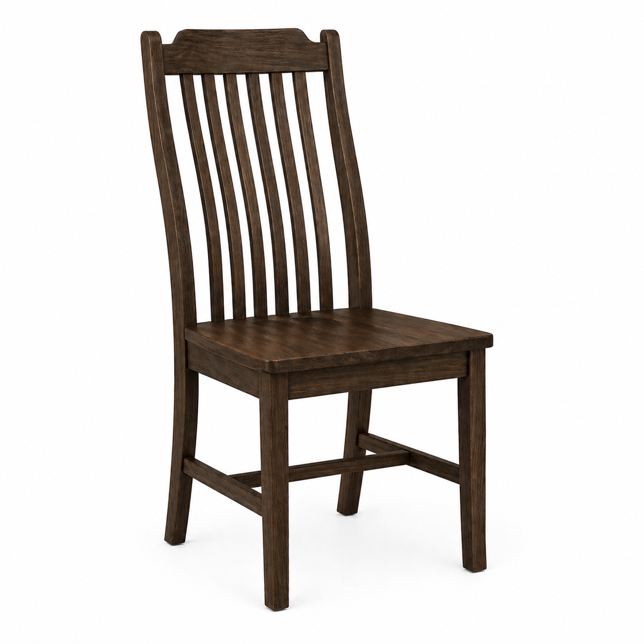 Wooden dining chair with a high backrest against a plain white background.