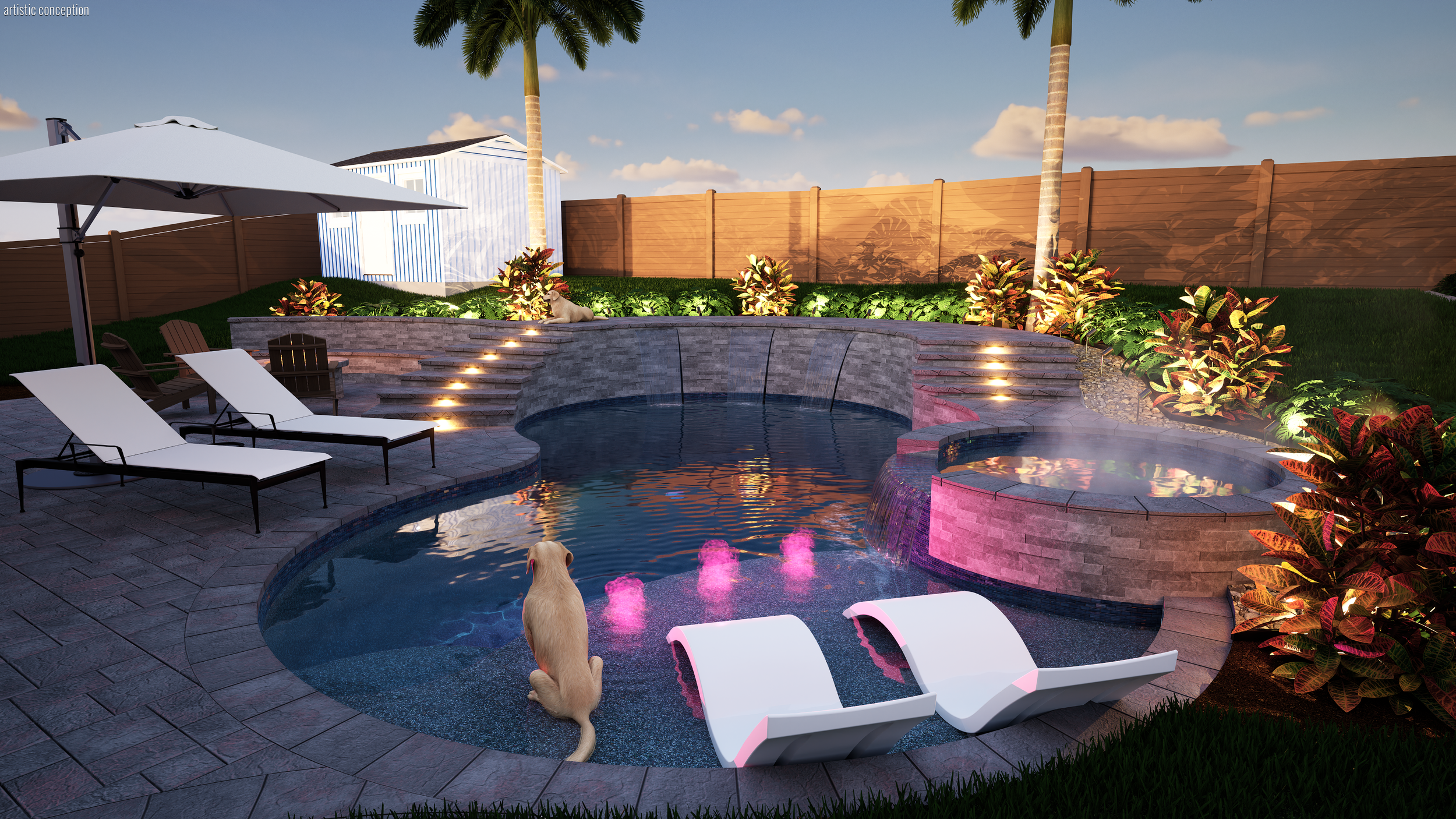 Curvilinear Pool Concept with Elevation Changes
