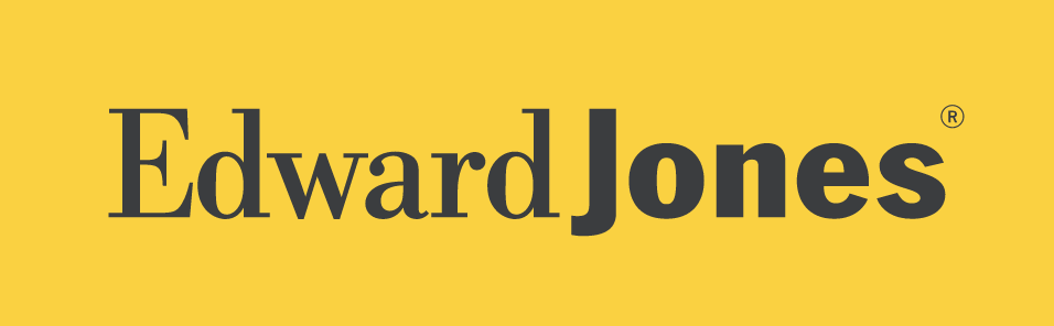 Logo of Edward Jones investment company with black text on a yellow background.