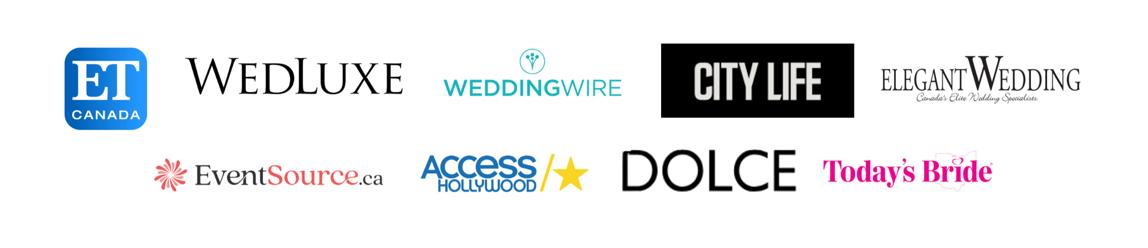 A colorful graphic with various logos and text promoting Toronto, Canada, city life, wedding services, and entertainment options.