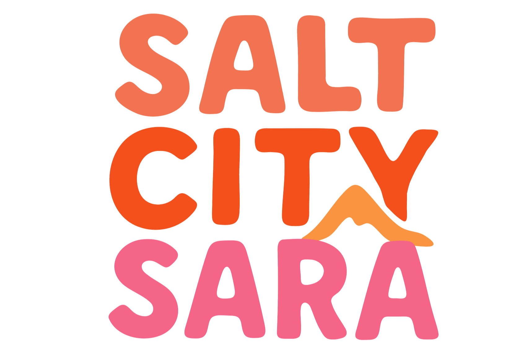 Colorful text reading 'Salt City Sara' with a mountain graphic included in the design.