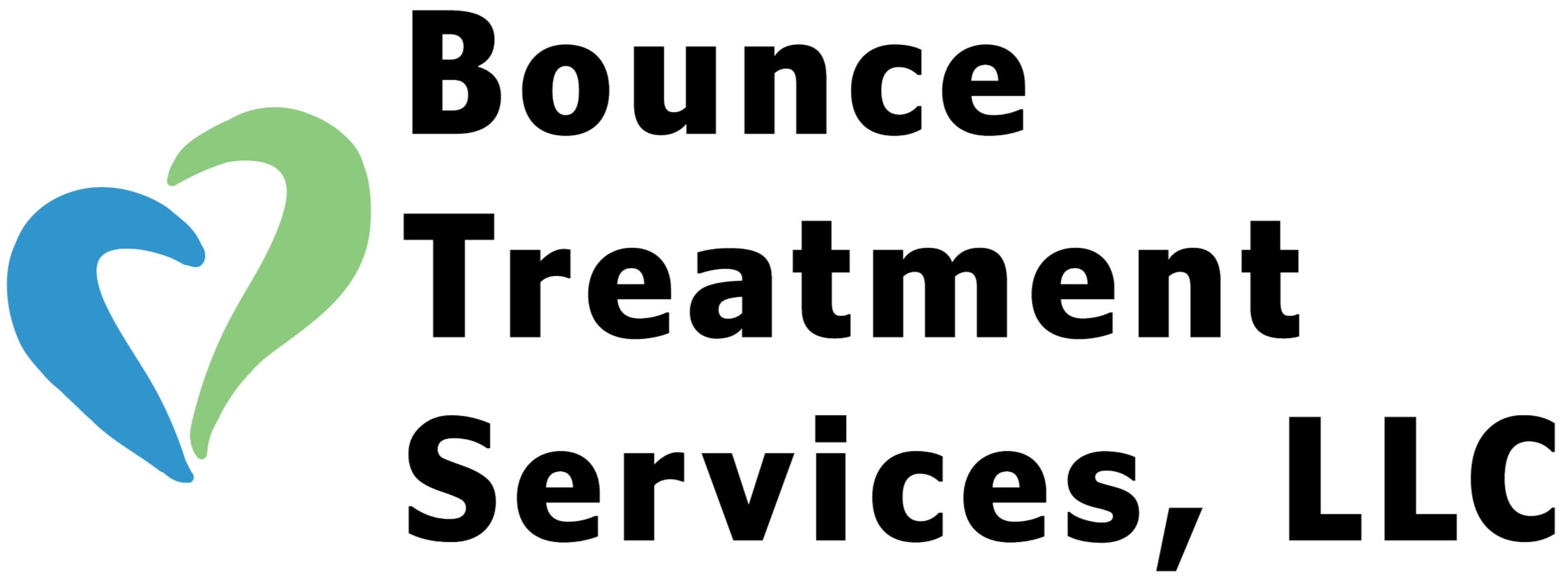 Logo for Bounce Treatment Services, LLC featuring a stylized heart shape in blue and green with the company name.
