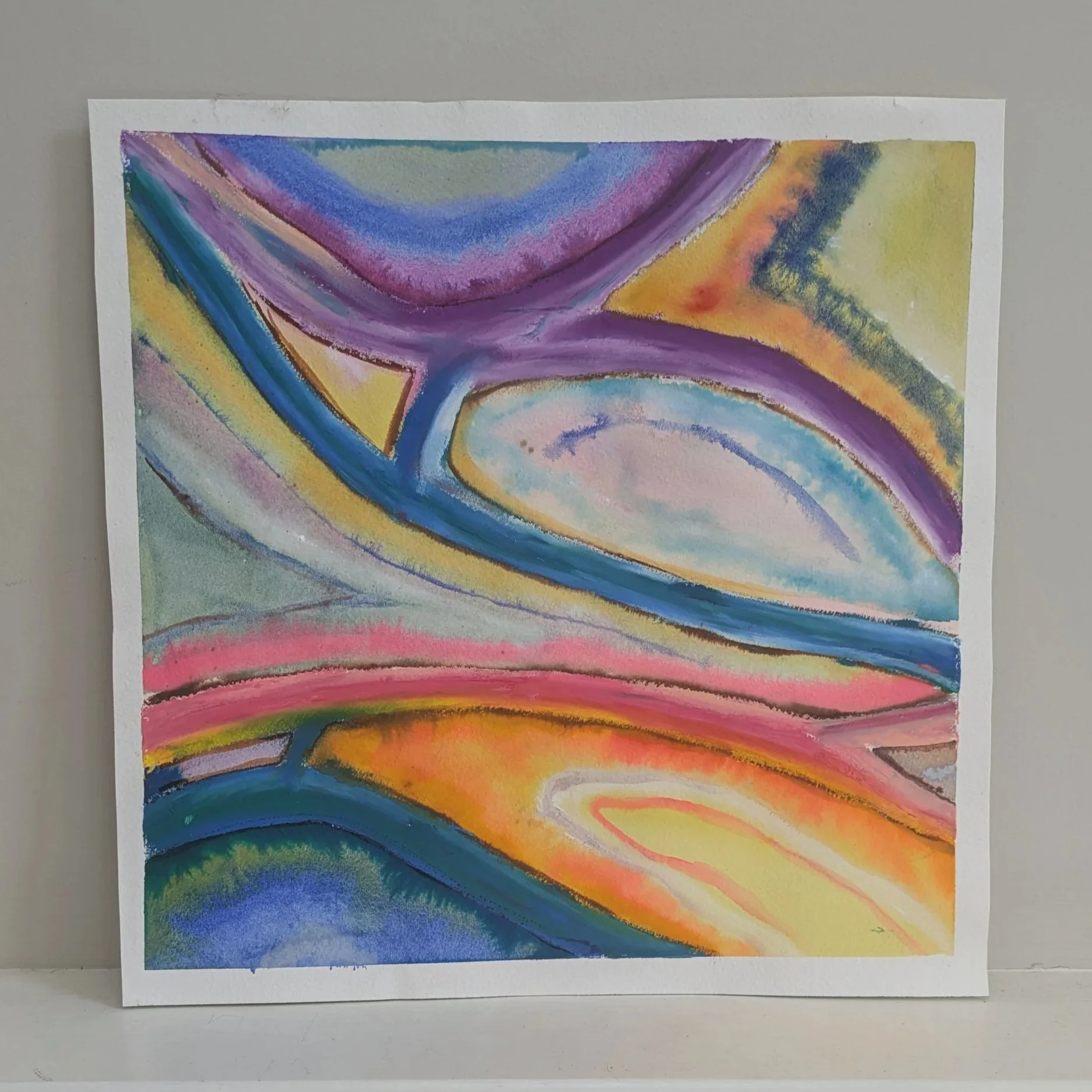 Akathesia, 2026, Ink and pastel on watercolor paper, 12inx12in (30.5x30.5cm) 