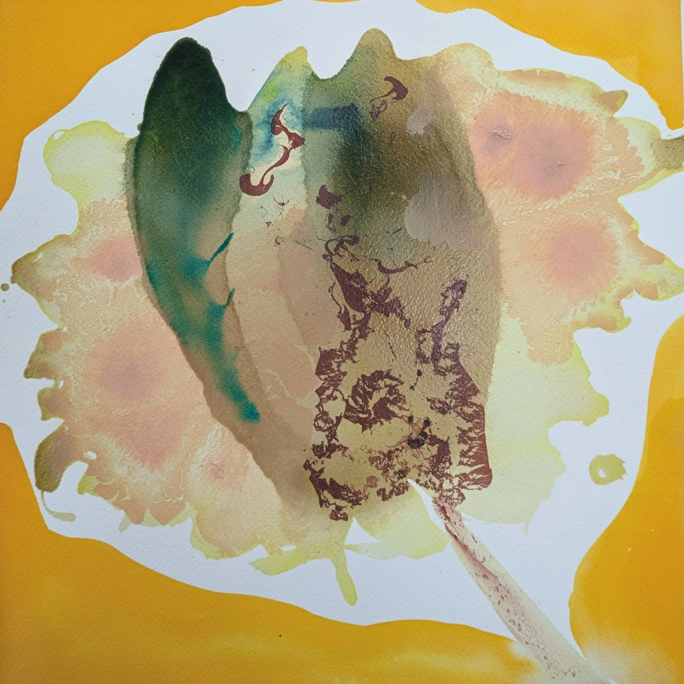 Magical Manta Ray, 2025, Homemade earth pigment and ink on watercolor paper, 12x12in (30.5x30.5cm) 