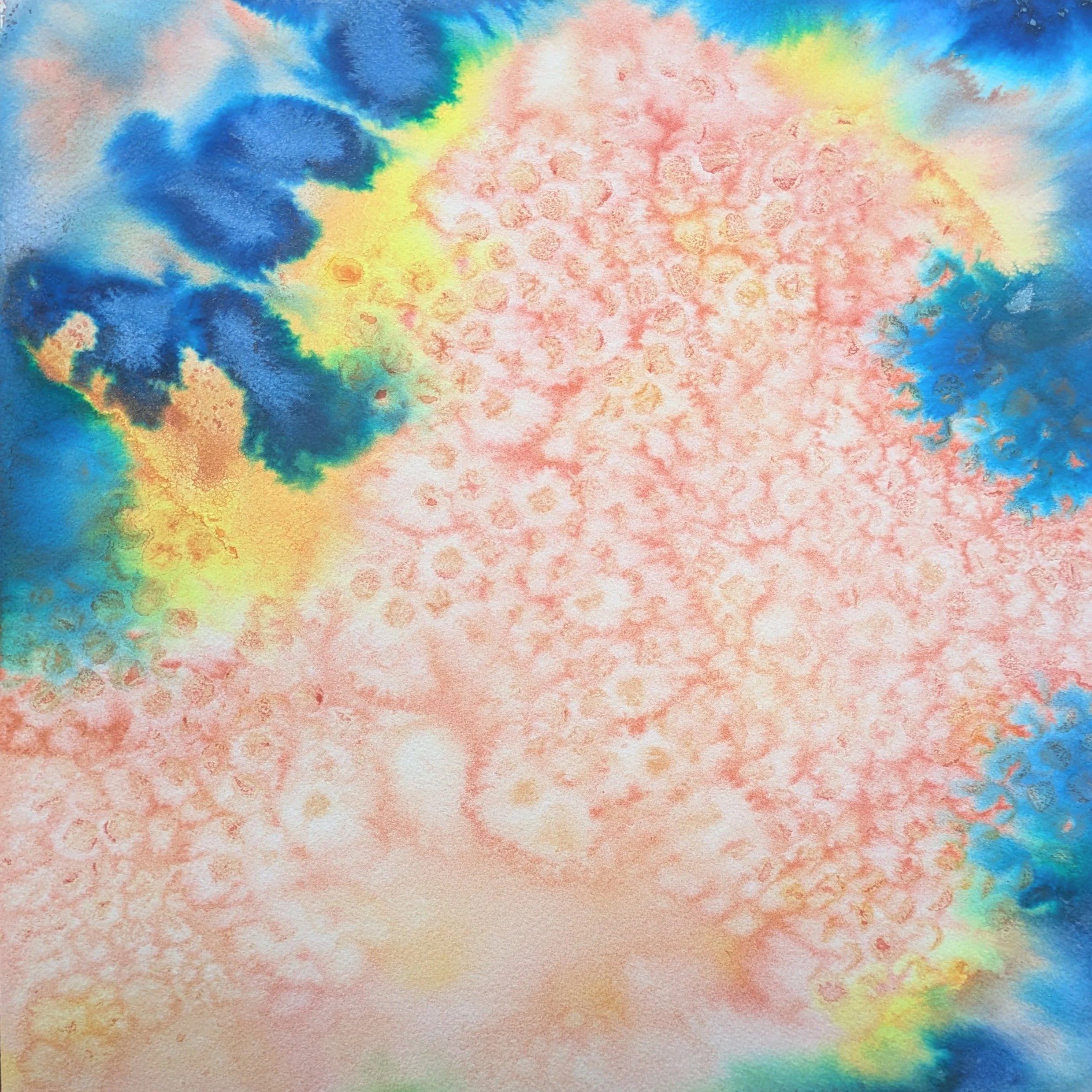 Nucleosynthesis, 2025, Ink on watercolor paper, 12x12in (30.5x30.5cm) 
