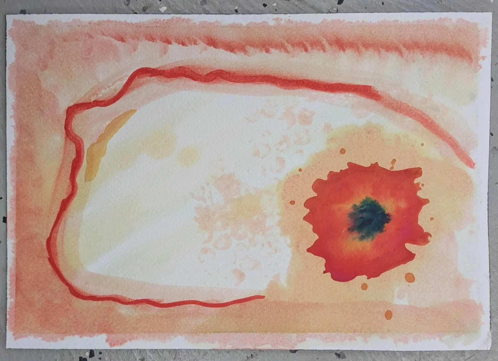 Turmeric Garden Love, 2026, Homemade earth pigments and ink on watercolor paper, 7x10in (~18x25.5cm)