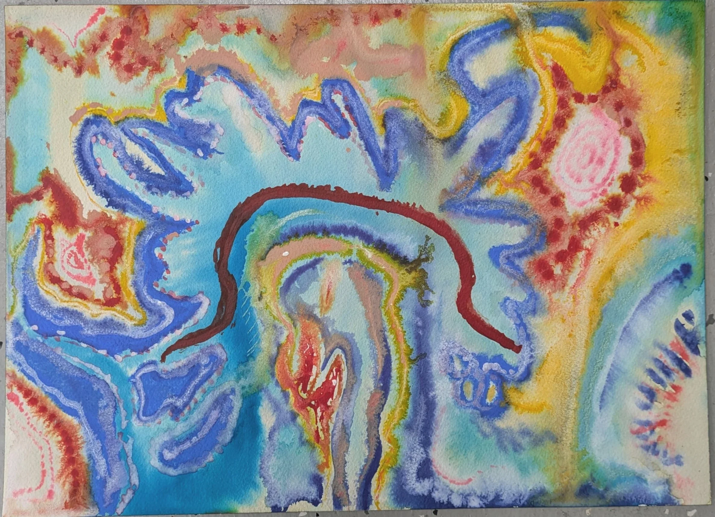 Electroconvulsive Therapy Spectrum (but make it healing), 2024, Ink on watercolor paper, 10x14in (25.5x35.5cm)