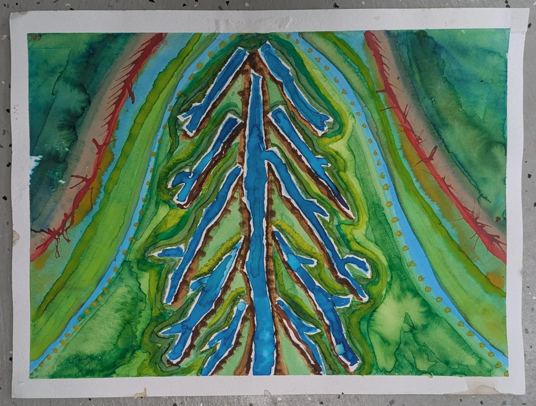 Vermont From Above, 2025, Ink on watercolor paper, 12x16in (30.5x40.5cm)