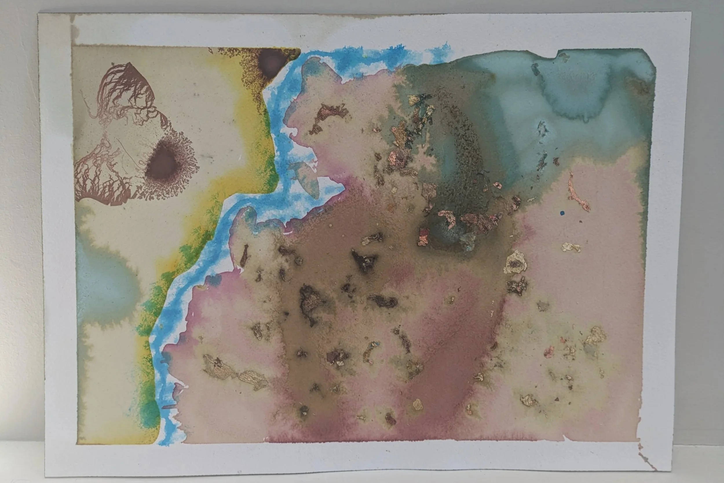 The Great Divide, 2026, Ink, homemade earth pigment and mixed media on watercolor paper, 10x14in (25.5x35.5cm)
