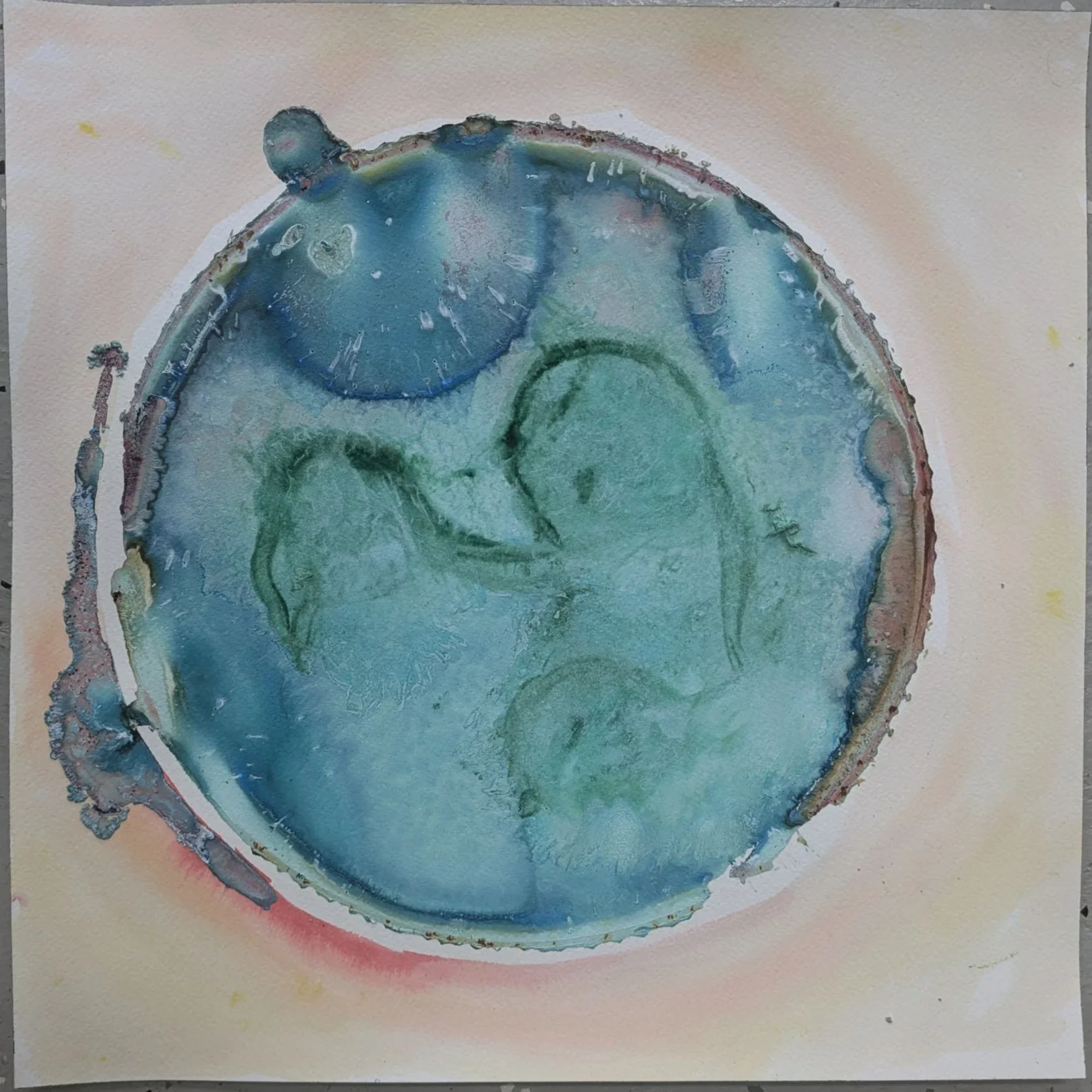 Earth II, 2026, Ink and homemade earth pigment on watercolor paper, 12x12in (30.5x30.5cm) 