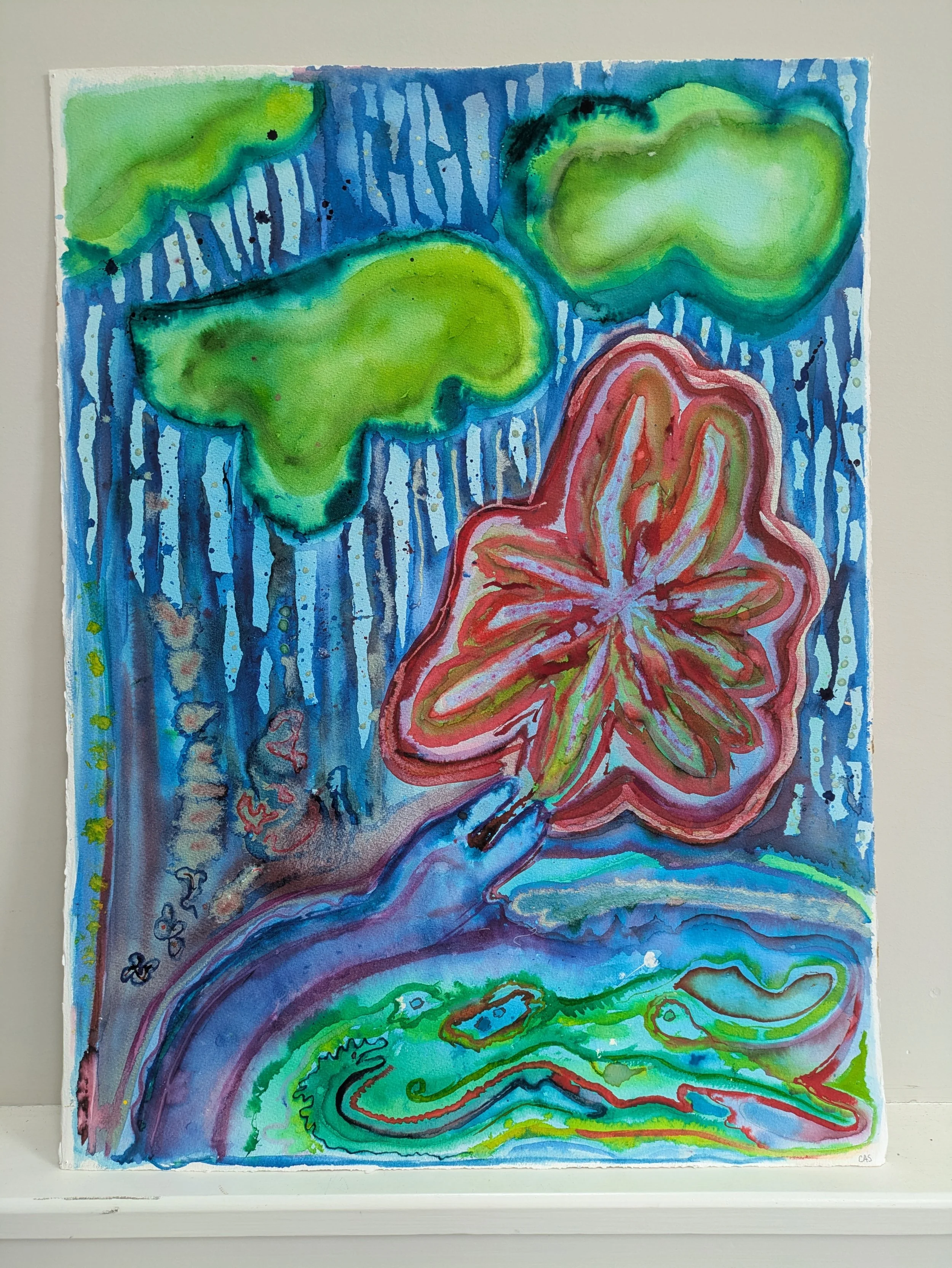 Friends Fighting Acid Rain, healing, 2025, Ink on watercolor paper, 29x22.5in (73.5x57cm) 