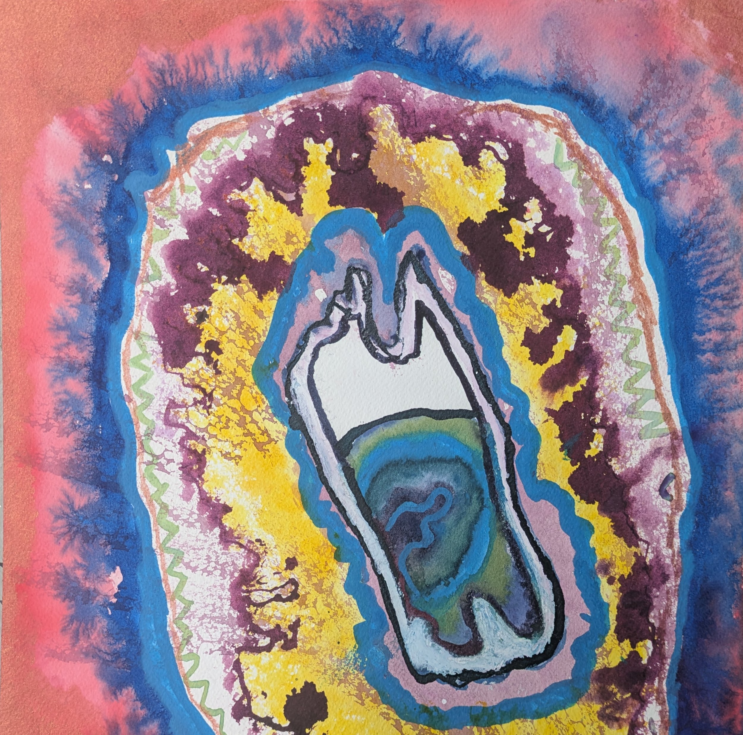 Coming Home, 2025, Ink and pastel on watercolor paper, 12x12in (30.5x30.5cm) 