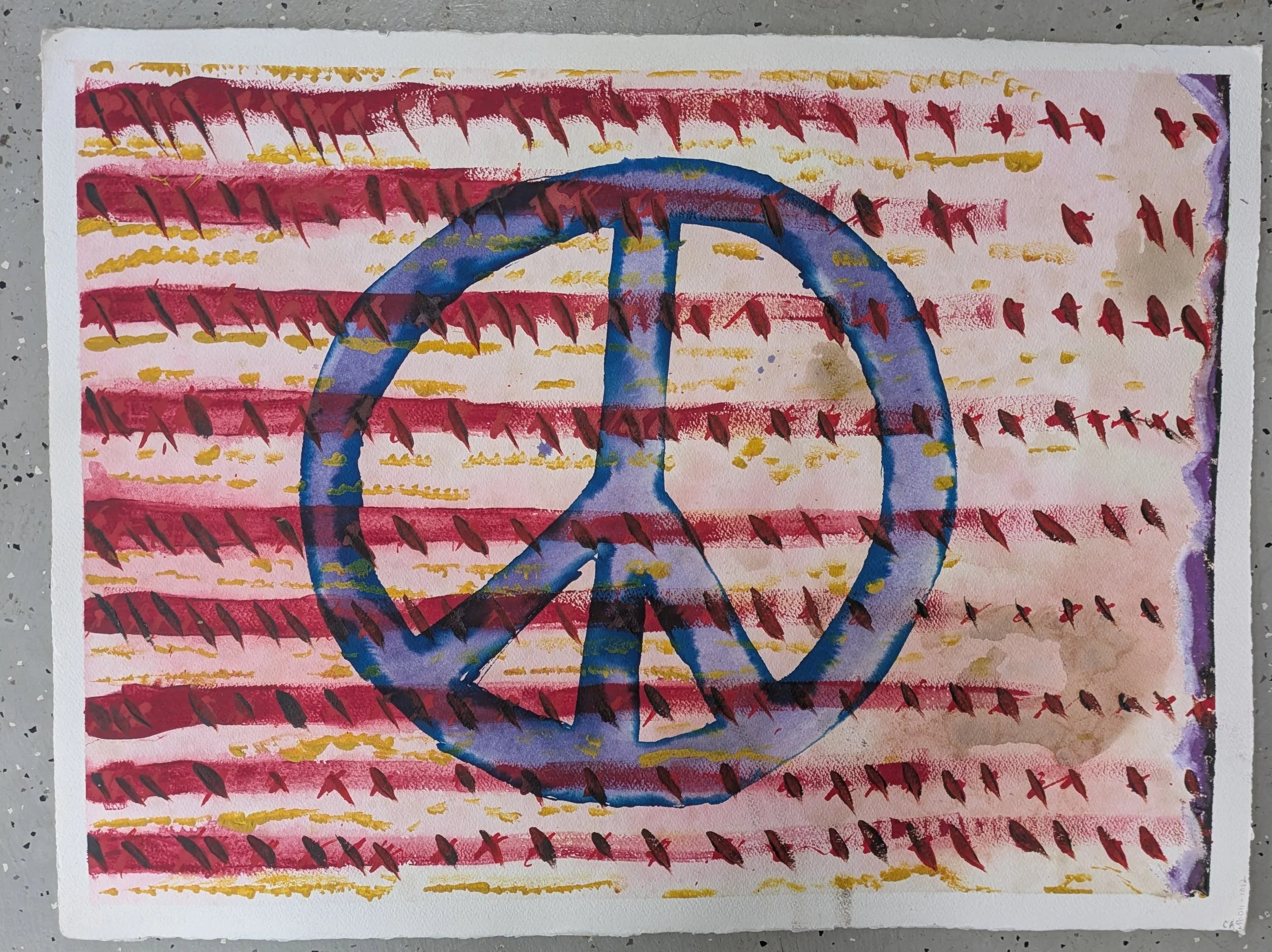 Pretti Please (Americana Flag), 2026, Ink and pastel on watercolor paper, 22.4x29.5in (57x73.5cm)