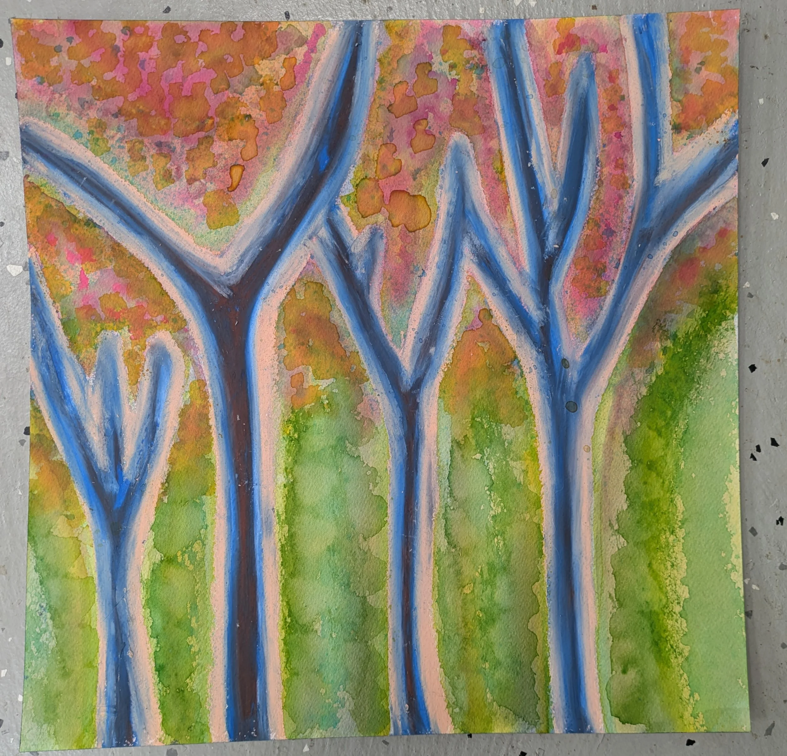 Family Tree, 2026, Ink and pastel on watercolor paper, 12x12in (30.5x30.5cm) 