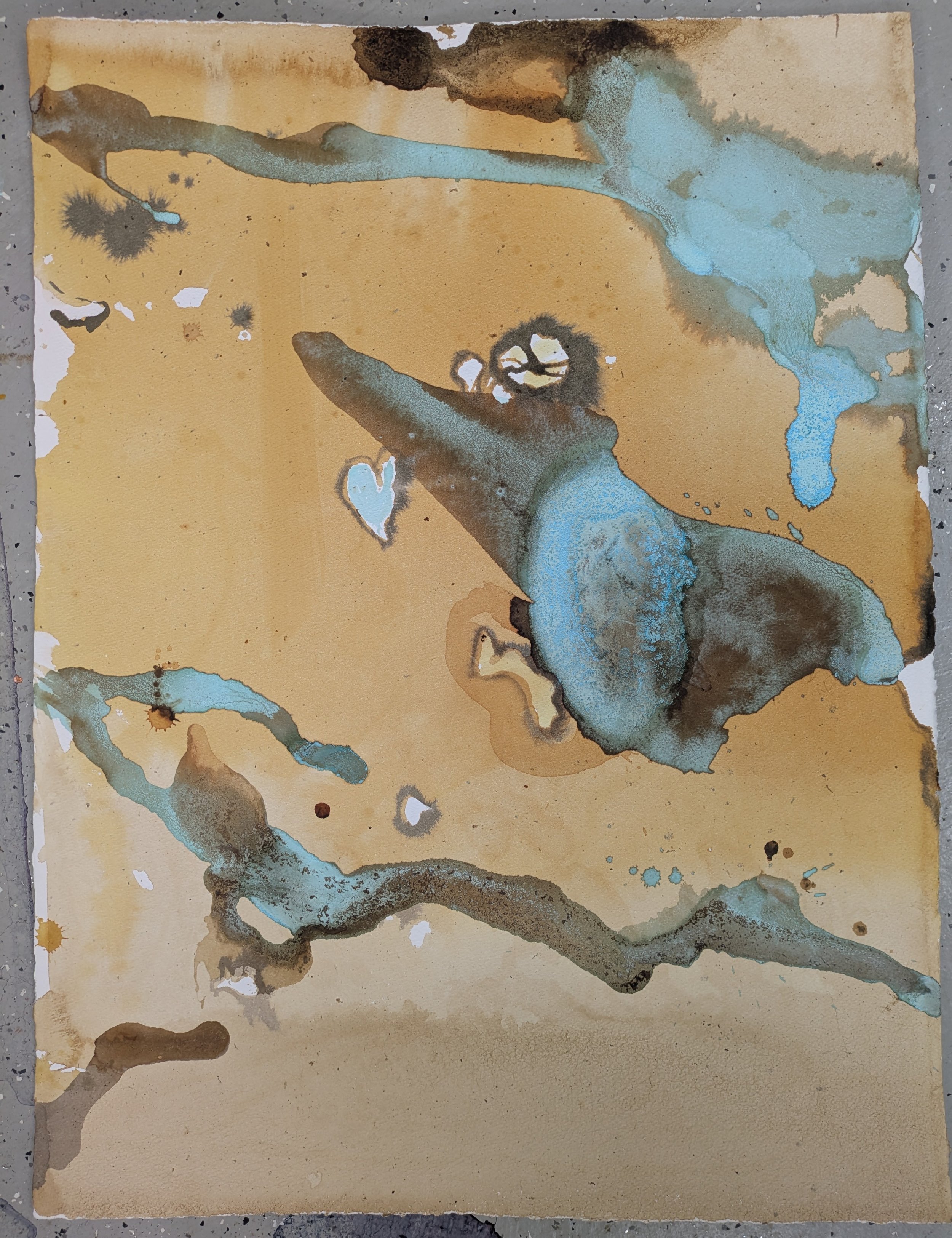 Wadis, 2025, Homemade earth pigment on watercolor paper, 29x22.5in (73.5x57cm)